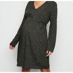ASOS maternity green leopard print maternity shirt dress